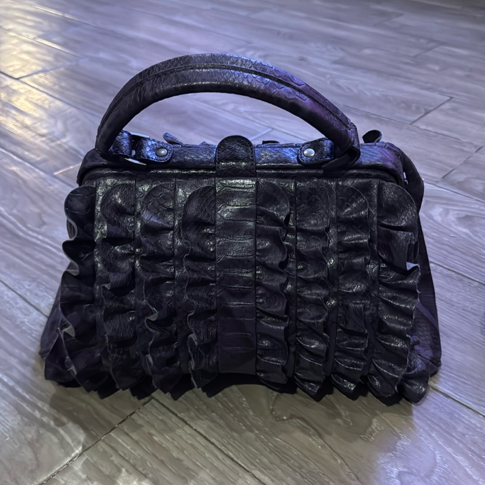 Purple Jessica Simpson Faux Leather Handbag with Ruffles